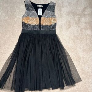 Fab'rik Women’s Dress with Black and Gold Sequins